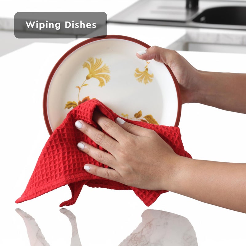 Encasa XO Kitchen Dish Towels Set | Red | Waffle Weave and Flat Hand Tea Towel | 28"x18" | Quick Drying Reusable Cotton Washcloths | Multipurpose Lightweight Dishcloths Set of 4 - Image 2